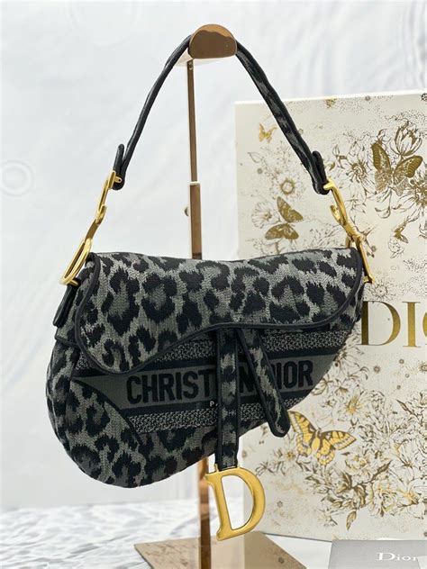 cheetah christian dior|CHRISTIAN DIOR Canvas Mizza Embroidered Saddle Bag Gray .